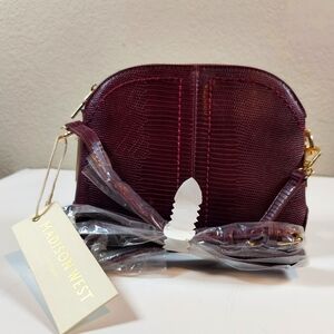 New Madison West Faux Lizard Crossbody Bag – Burgundy
